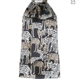 $695 Prabal gurung tiger silk tie neck blouse